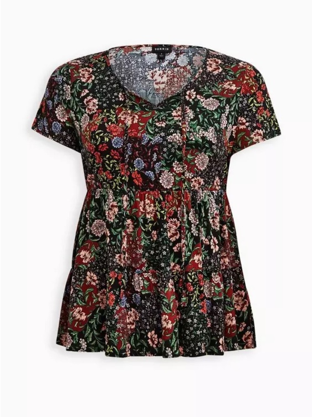torrid Black Floral V-Neck Tiered Peplum Tunic